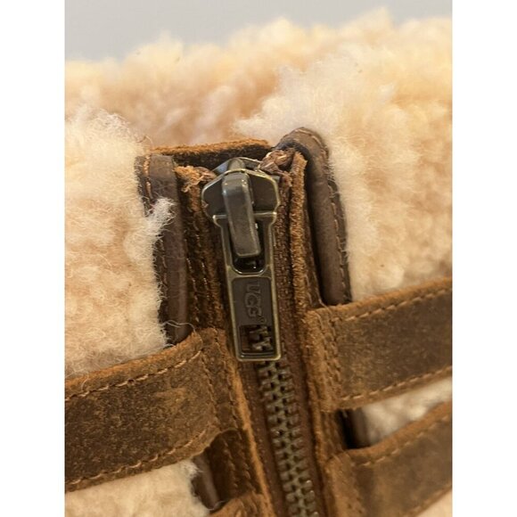 UGG Blayre III Brown Chipmunk Leather Sheepskin Buckle Zip Moto Boots - Picture 11 of 16